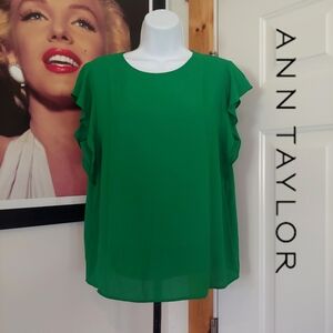 Ann Taylor Green Ruffle Sleeve Blouse